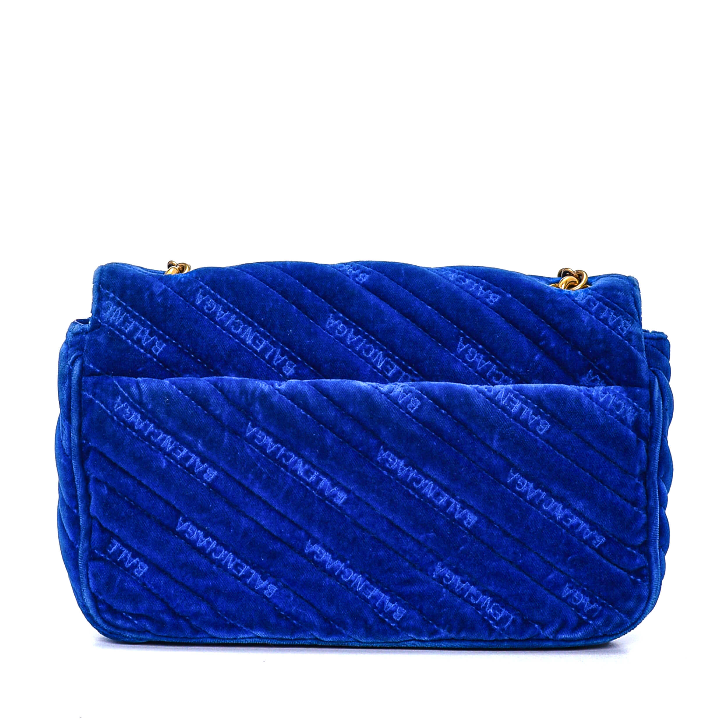 Balenciaga - Blue Velvet BB Logo Chain Strap Crossbody Bag